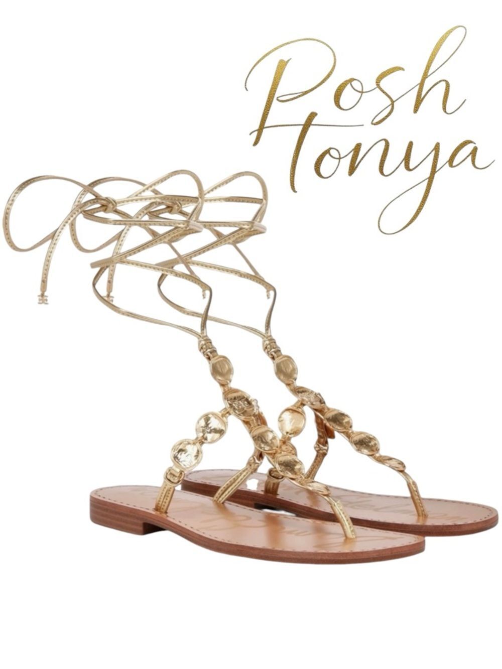 Sam Edelman Deirdre Gold Ankle Wrap Sandals Size 5 Resort Coastal Boho